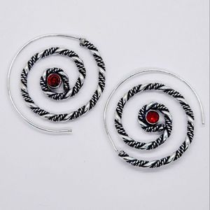 Elegant Silver and Red Spiral Earrings